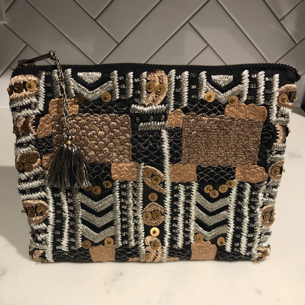 🆕 Anthropologie Gold Bronze Sequined Pouch Clutch
